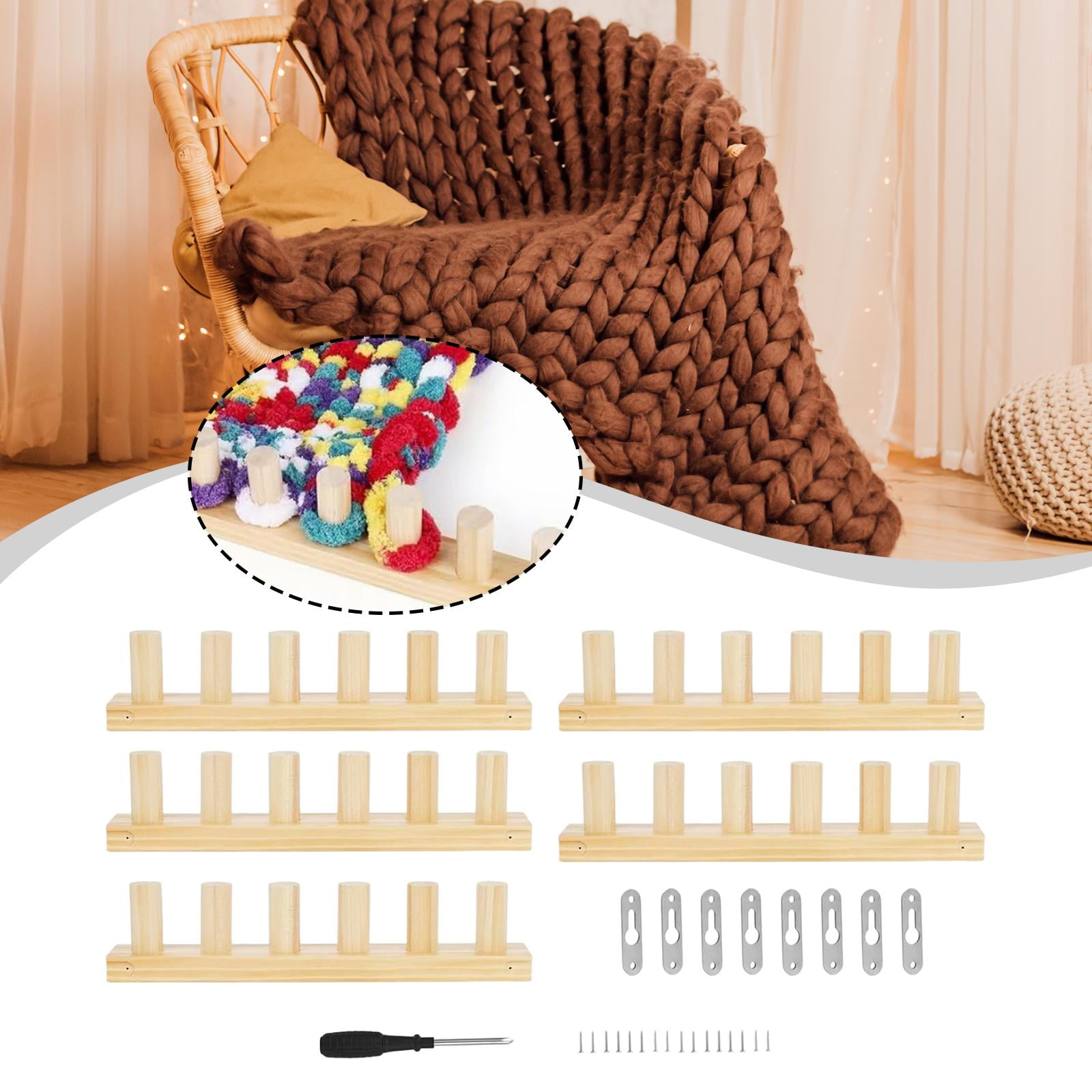 5 Sets Wooden Knitting Loom Kit Blanket Loom Bulky Frame Sturdy Adjustable for DIY Yarn Crafting and Beginners