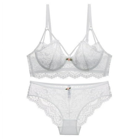 HHH Women s Sexy Lace Lingerie Thin Big Breast Small Steel Ring Upper Support Hollow Push up Bra Set