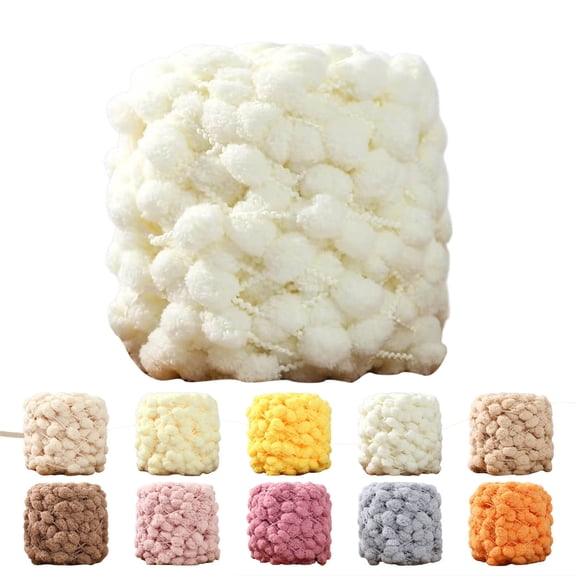 Under $1 100g Pom‑Pom Bobble Yarn, Soft Hand Knitting Crochet Yarn, Solid Color Fluffy DIY Craft Thread, Thick Knitting Wool Ball for Blankets, Dolls, Hats, Scarves, Bags & Handmade Decor Supplies