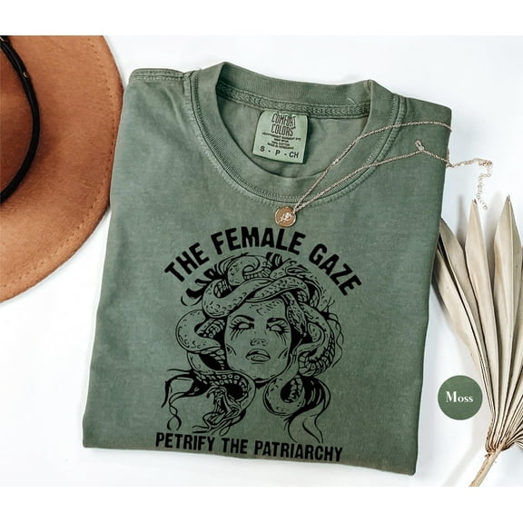 The Female Gaze Comfort Colors T-Shirt, Retro Medusa Graphic Tee, Feminist Vintage Snake Art Shirt
