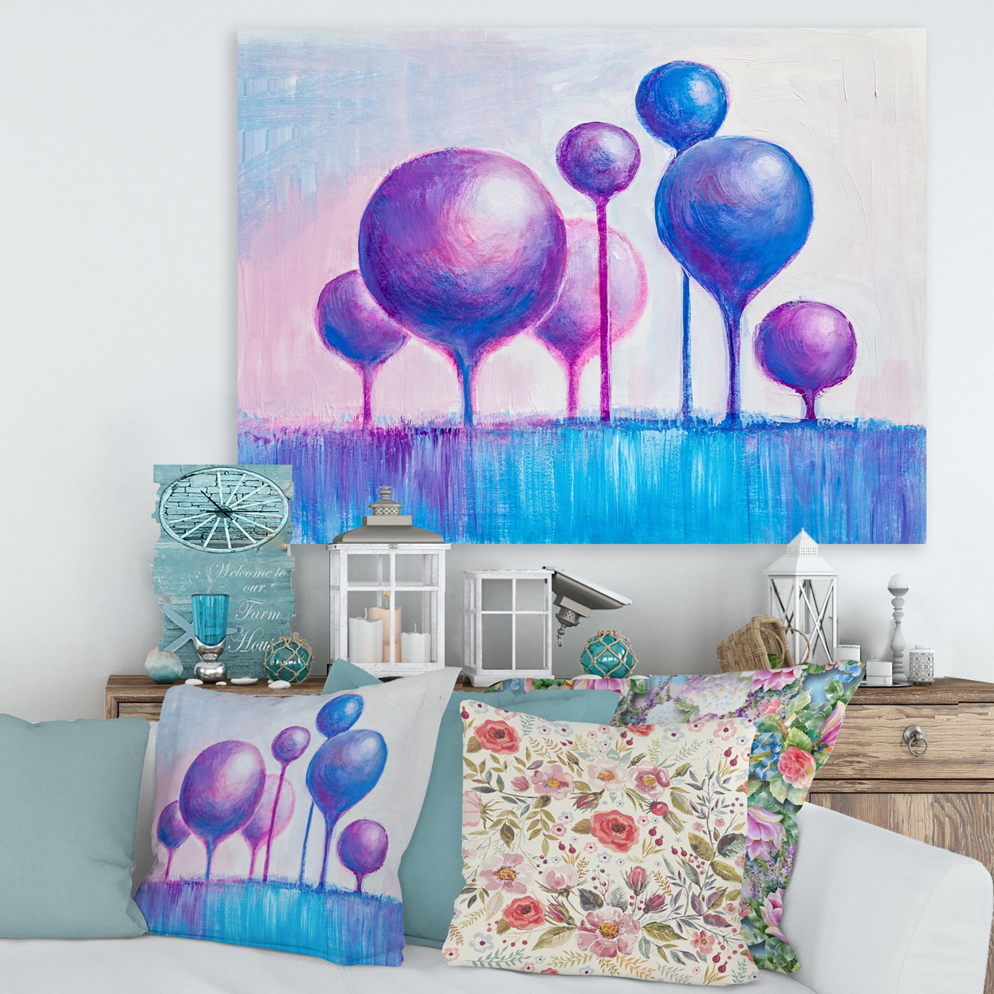 Designart ' Ornamental Colourful Trees I ' Modern Canvas Wall Art Print