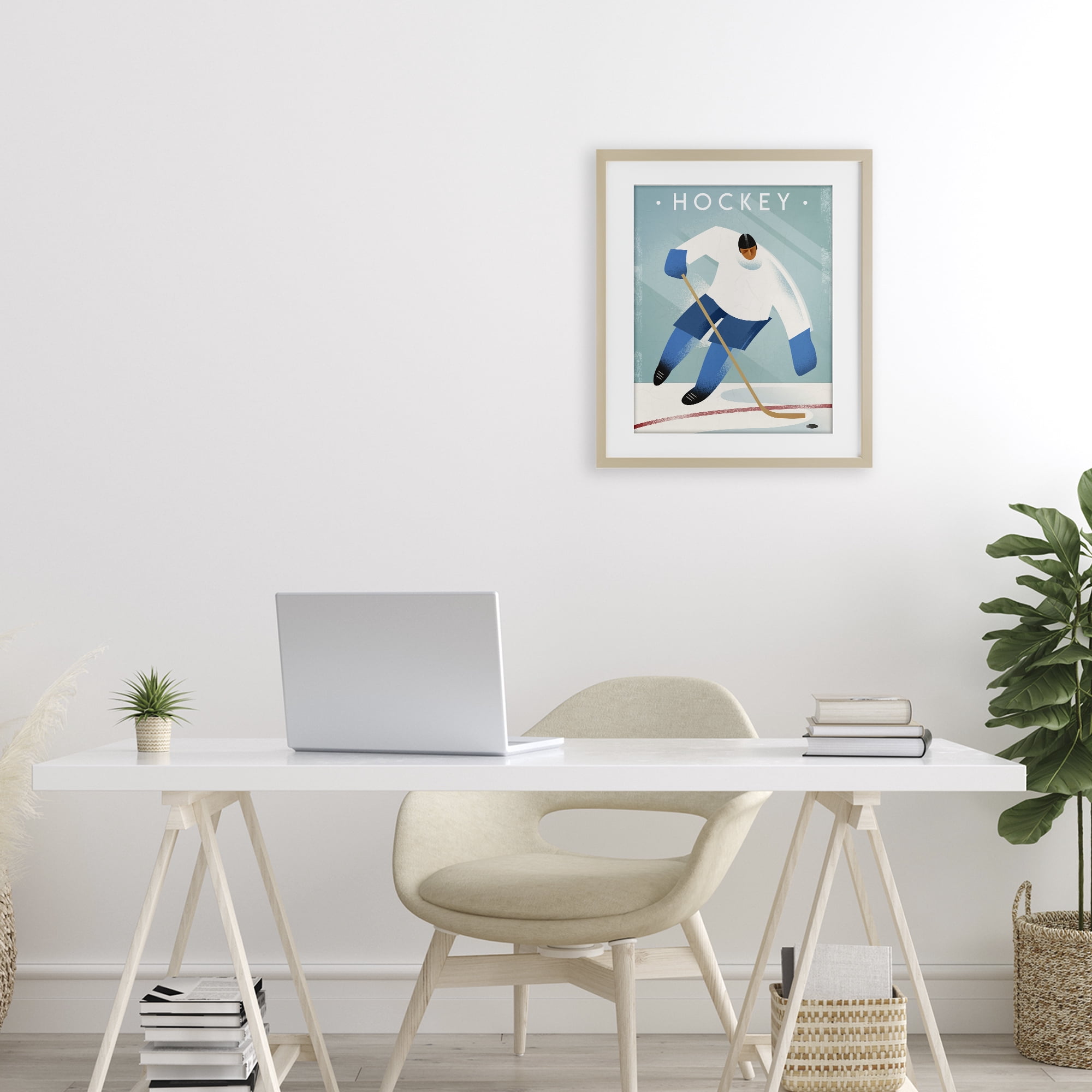 Stupell Industries Vintage Hockey Player Birch Framed Print Under Glass, design by Martin Wickstrom