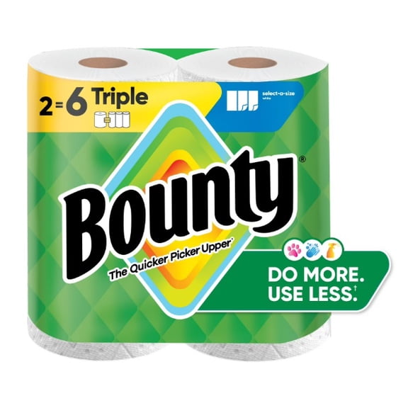Bounty Paper Towels Select-A-Size White, 123 Sheets per Roll, 2 Triple Rolls
