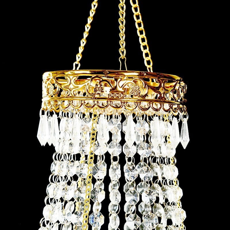 BalsaCircle 2 feet Clear Beaded Crystal Chandelier with Gold Ornate Metal Frame Home Party Wedding Reception Event Decorations Supplies