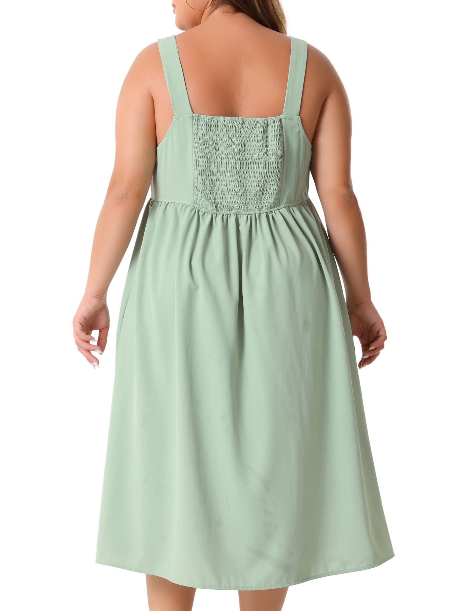 DARING DIVA Plus Size Cute Bow Flowy Back Smocked Midi Cami Dress 1X Green