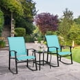 thumbnail image 5 of Walsunny 3 Pieces Rocking Bistro Patio Furniture Rocker Set with 2 Outdoor Rocking Chairs and 1 Glass Coffee Table for Porch Deck Lawn,Blue, 5 of 6