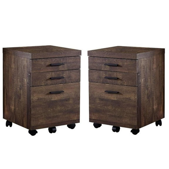 Home Square 3 Drawer Vertical Mobile Filing Cabinet Set in Brown (Set of 2)