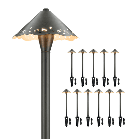 Gardenreet Brass Low Voltage Pathway Lights, 12V Outdoor LED Landscape Path Lights(Hat) for Walkway Driveway Garden Yard Without G4 Bulb(12 Pack)