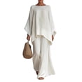 thumbnail image 5 of Women's Simple Loose Linen Blend Shirt and Wide-Leg Pants Set, 5 of 5