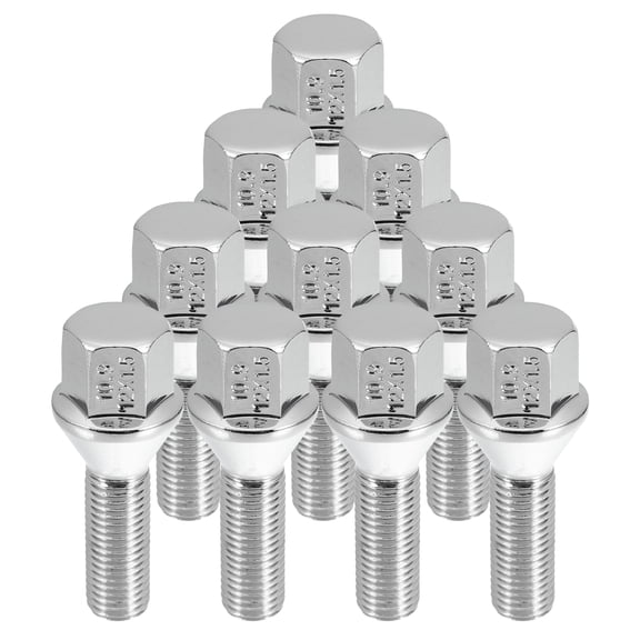 Unique Bargains M12 x 1.5 Wheel Bolts Taper 60° Wheel Bolts Lug Nuts Chrome Wheel Studs Set 10pcs