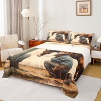 Manfei Farm Animal Horse Twin Sheet Set,Western Cowboy Green Cactus,Microfiber Decor For Adults,3-Piece