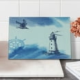 thumbnail image 2 of Lighthouse Cutting Board, Nostalgic Watercolors Gull Anchor Tower Nautical Theme, Decorative Tempered Glass Cutting and Serving Board, Small Size, Blue and White, by Ambesonne, 2 of 5