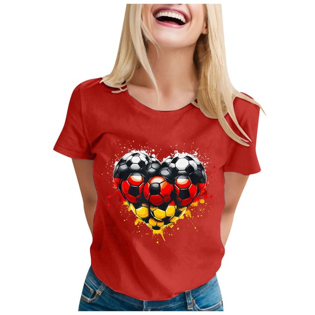 TSADFHJI T-Shirt Blanc Femme Mode Décontractée Imprimé Col Rond Manches Courtes Pull TG Rouge