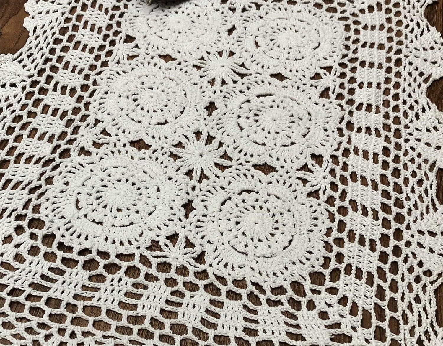 Rectangular Cotton Handwork Crochet Lace Table Runner Doilies for Coffee Table Dresser Scarf Centerpieces Décor,2PC