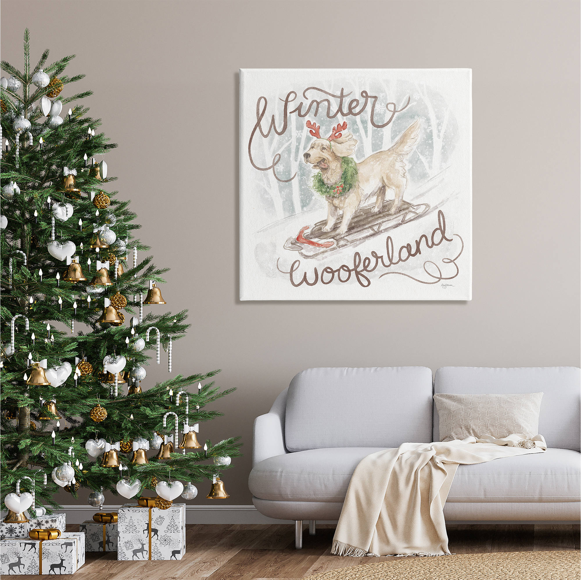 Stupell Industries Winter Wooferland Dog Holiday Painting Gallery Wrapped Canvas Art Print Wall Art, 36 x 36