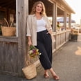 thumbnail image 4 of Petite Capri Pants Womens Wide Leg Palazzo 2026 Summer Casual Pull on High Waisted Barrel Lounge Flowy Cropped Beach Work Trousers Black M, 4 of 7