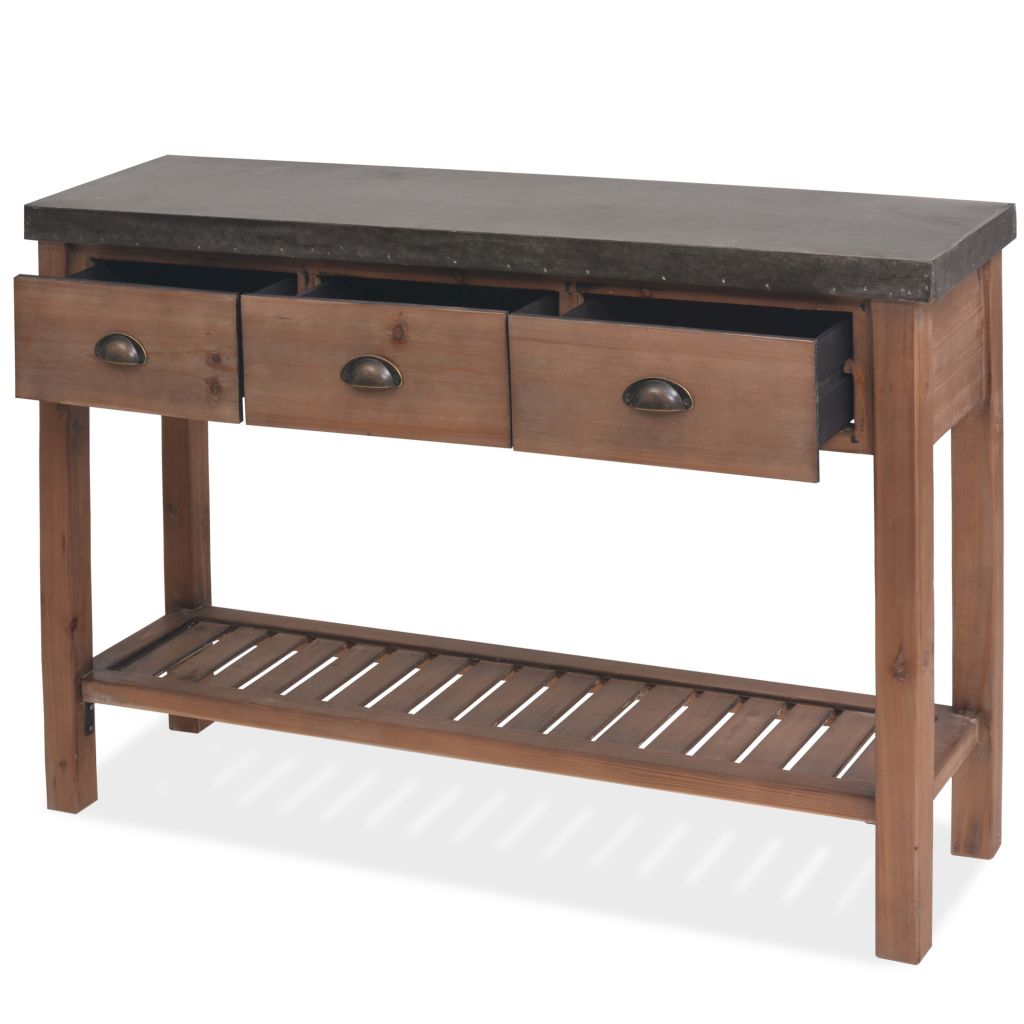 Kepooman Console Table with 3 Drawers for Living Room, Brown Kepooman Console Table with 3 Drawers for Living Room, Brown