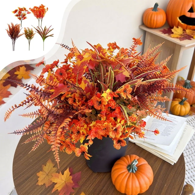 Simulated Flowers Halloween Thanksgiving Decoration Props Artificial Fake Flowers Persian Maple Leaf Branch Decoration 7pcs