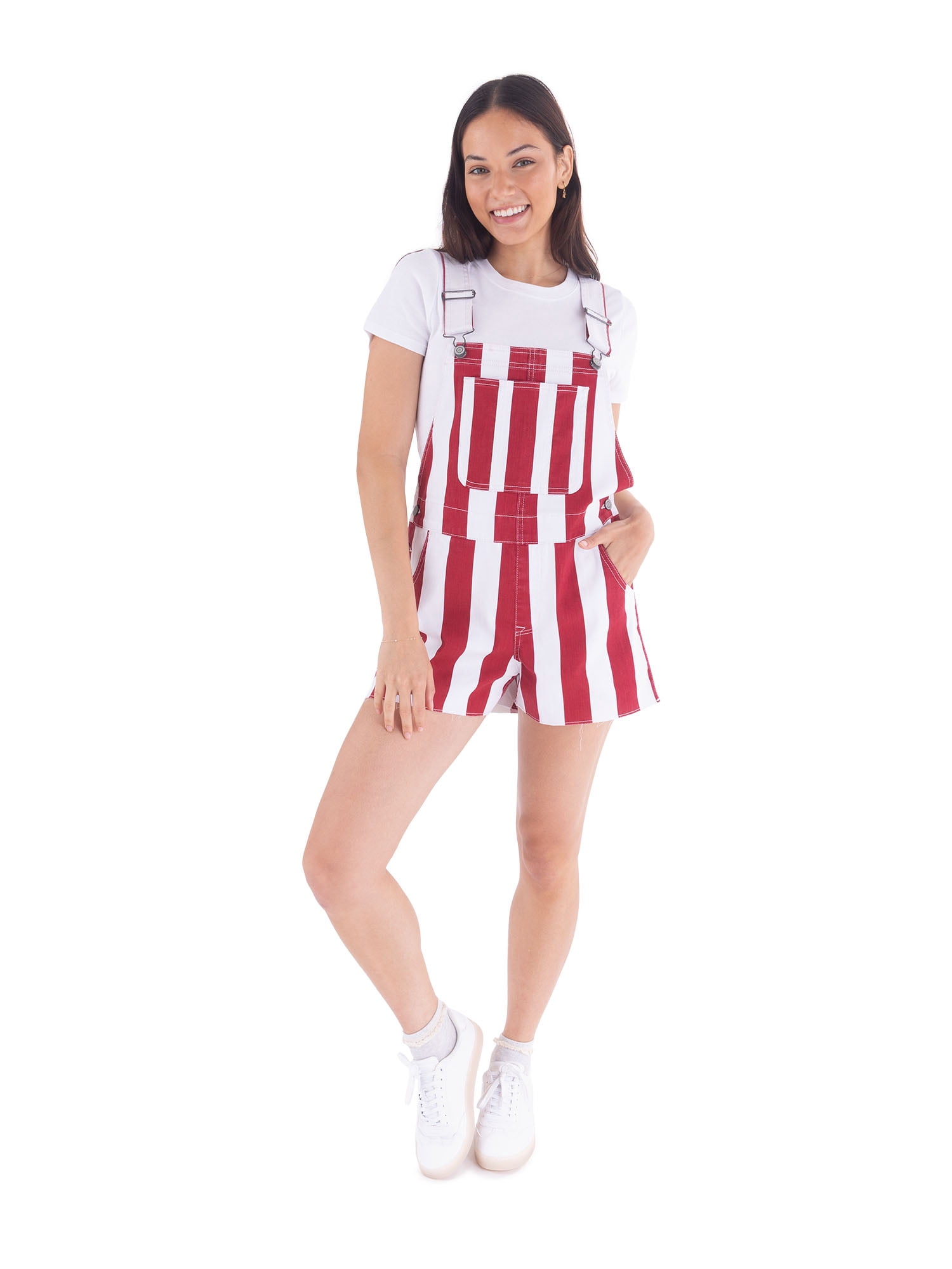 No Boundaries Game Day Raw Hem Shortalls, 3" Inseam, Women's