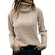 thumbnail image 1 of Jersey de cuello alto liso para mujer - Top retro de manga larga y corte ajustado - Poliéster, corte holgado informal para el día a día y el trabajo, 1 of 4