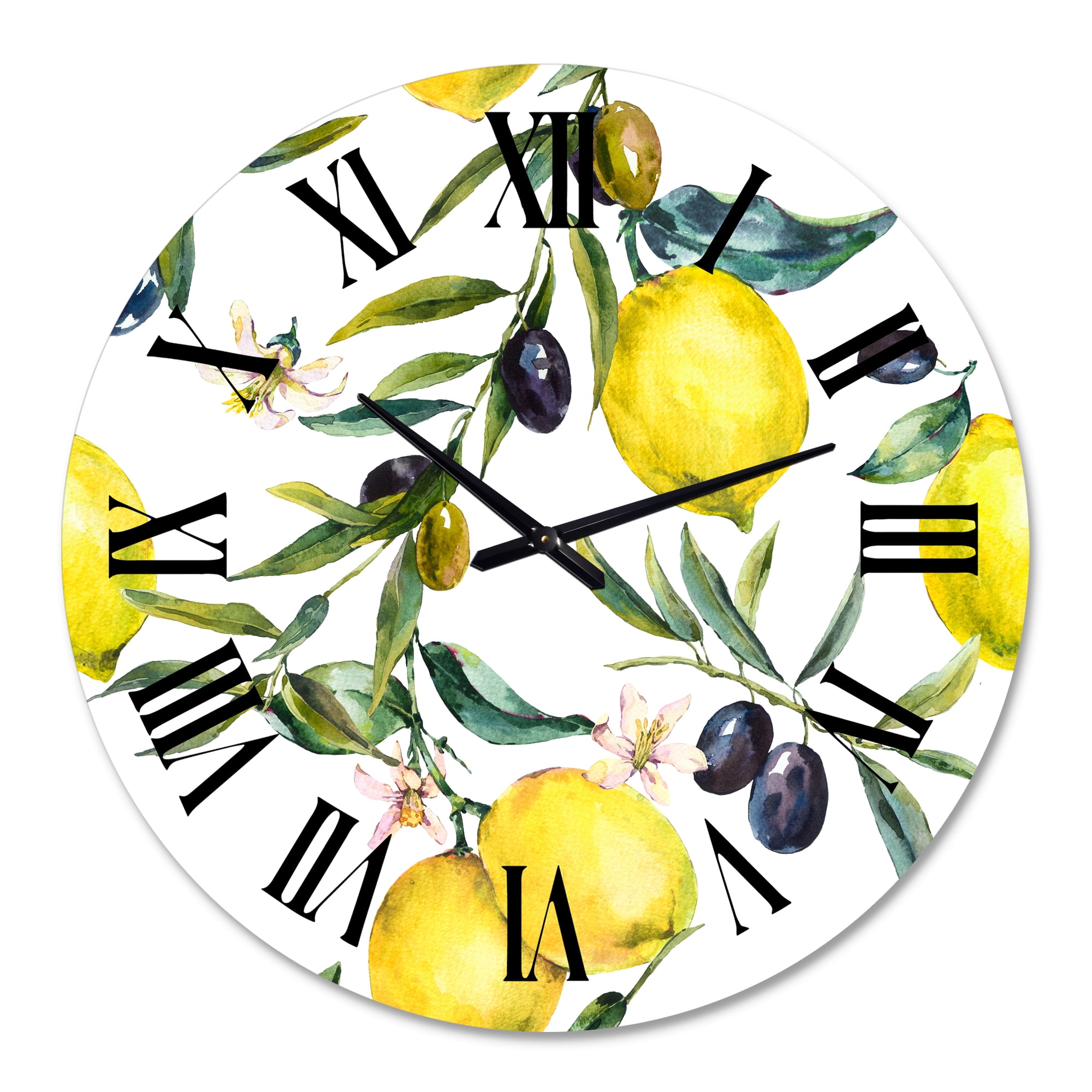 Designart 'Lemon And Olive Branches Ii' Tropical Wall Clock