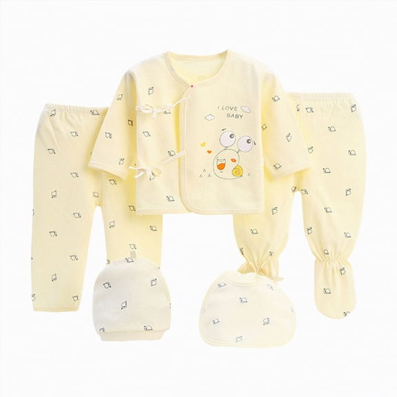 Gibobby Newborn Baby Boy Girl Clothes Unisex Infant Romper Pants Set Hat 5-Pack Outfits 0-3 Months 5 Pieces 0-3 Months(0-3 Months,Yellow)