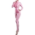 thumbnail image 2 of Zaldita Women's Shiny Spandex Unitard High Neck Long Sleeves Ankle Length Leotard Jumpsuit Pink One Size, 2 of 4