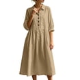 thumbnail image 5 of QUNYINEY Dresses for Women Cotton Linen Midi A Line 3/4 Sleeve Shirt Dress Collared with Pockets Loose Fit Button Solid Dresses S-2XL, 5 of 7