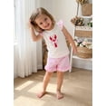 thumbnail image 4 of BemeyourBBs Toddler Baby Girls Summer Clothes Infant Baby Girl Crayfish Outfits Cute Lobster Bow Embroidery Flying Sleeve Round Neck T Shirt Tops and Ruffle Plaid Shorts Set, 4 of 9