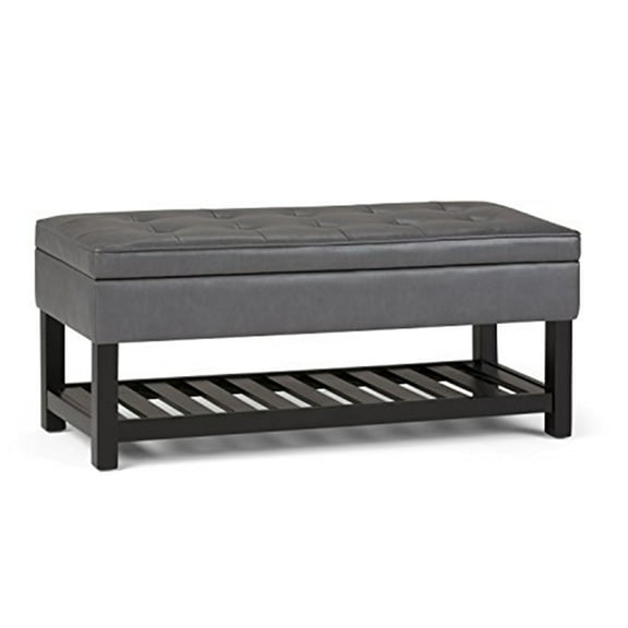 Storage Ottoman Bench - 44 Inch Rectangle Tufted Cushion Seating - Grey Entryway Bench