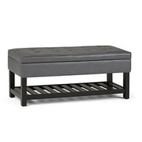 Storage Ottoman Bench - 44 Inch Rectangle Tufted Cushion Seating - Grey Entryway Bench