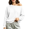 thumbnail image 2 of Nugftut Sweatshirts for Women Off Shoulder Fleece Crewneck Casual Long Sleeve Shirts Loose Fit Tops, 2 of 8
