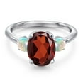 thumbnail image 3 of Gem Stone King 3.30 Ct Oval Red Garnet White Simulated Opal 925 Sterling Silver Ring (Size 6), 3 of 6