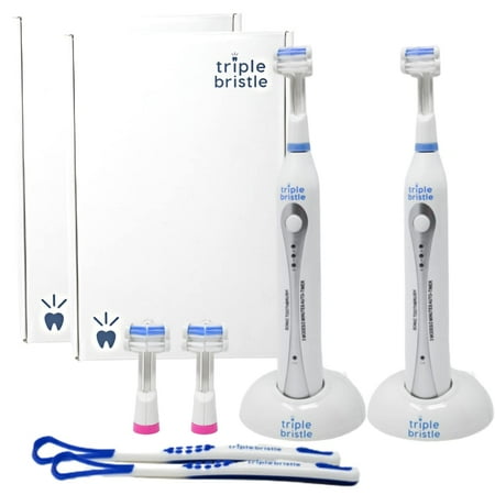 Triple Bristle Original Sonic Toothbrush | Rechargeable 31,000 VPM Tooth Brush | Patented 3 Head Design | Angled Bristles Clean Each Tooth | Dentist Created & Approved | Triple Bristle Original 2 Pack