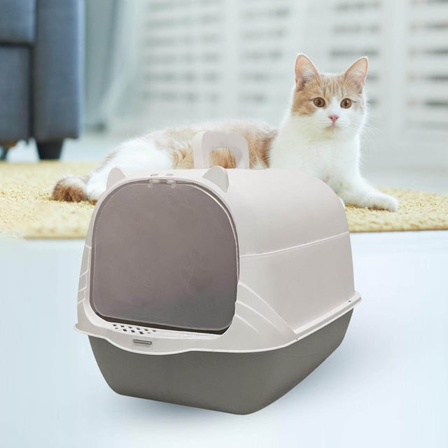 VONKY Cat Litter Box with Lid Portable Anti Splashing Easy Tidy Handle grey
