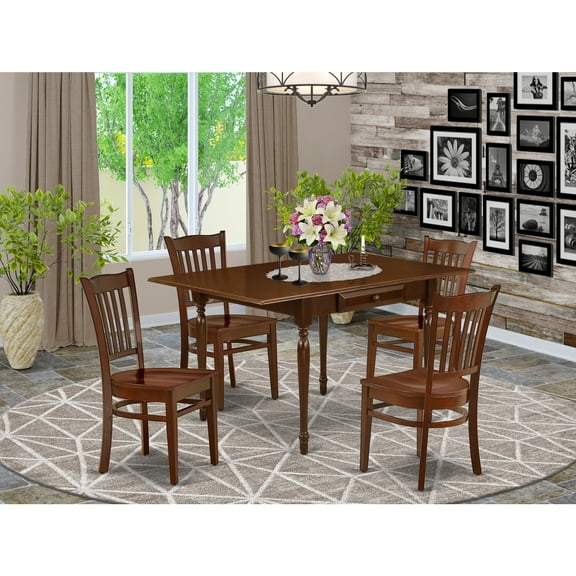 Dining Table Set 5 Piece Wood Kitchen Table & Chairs - Modern Mahogany Finish, Extendable