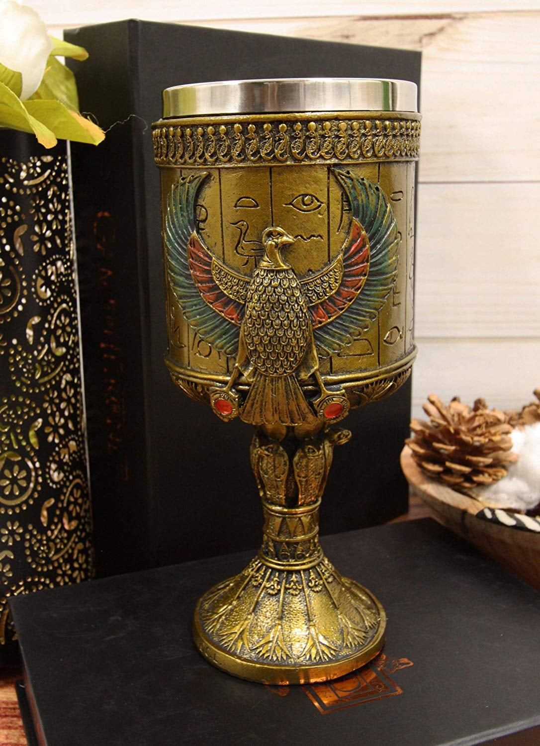 Atlantic Collectibles Ancient Egyptian Pharaoh Queen Nefertiti 6oz Resin Wine Goblet Chalice With Stainless Steel Liner 