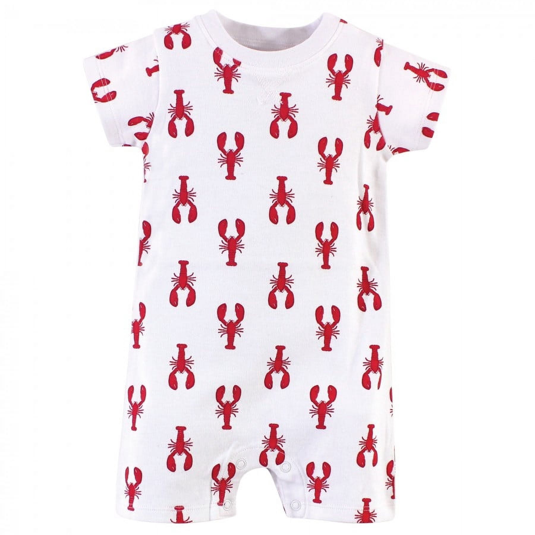 Touched by Nature Baby Boy Organic Cotton Rompers 3pk, Lobster, 12-18 Months