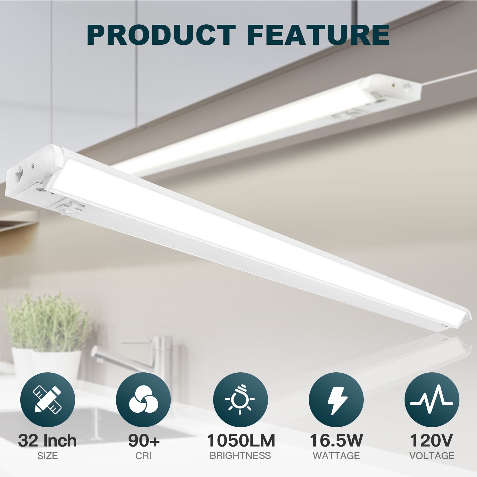 MW Lighting 32 Inch LED Under Cabinet Lighting, 16.5W, 1050LM, 5CCT 2700-5000K,CRI>90, 70 Degree Swivel Lens, Dimmable, 120V, Plug-in, Linkable Under Counter Lights For Kitchen Counters Closets