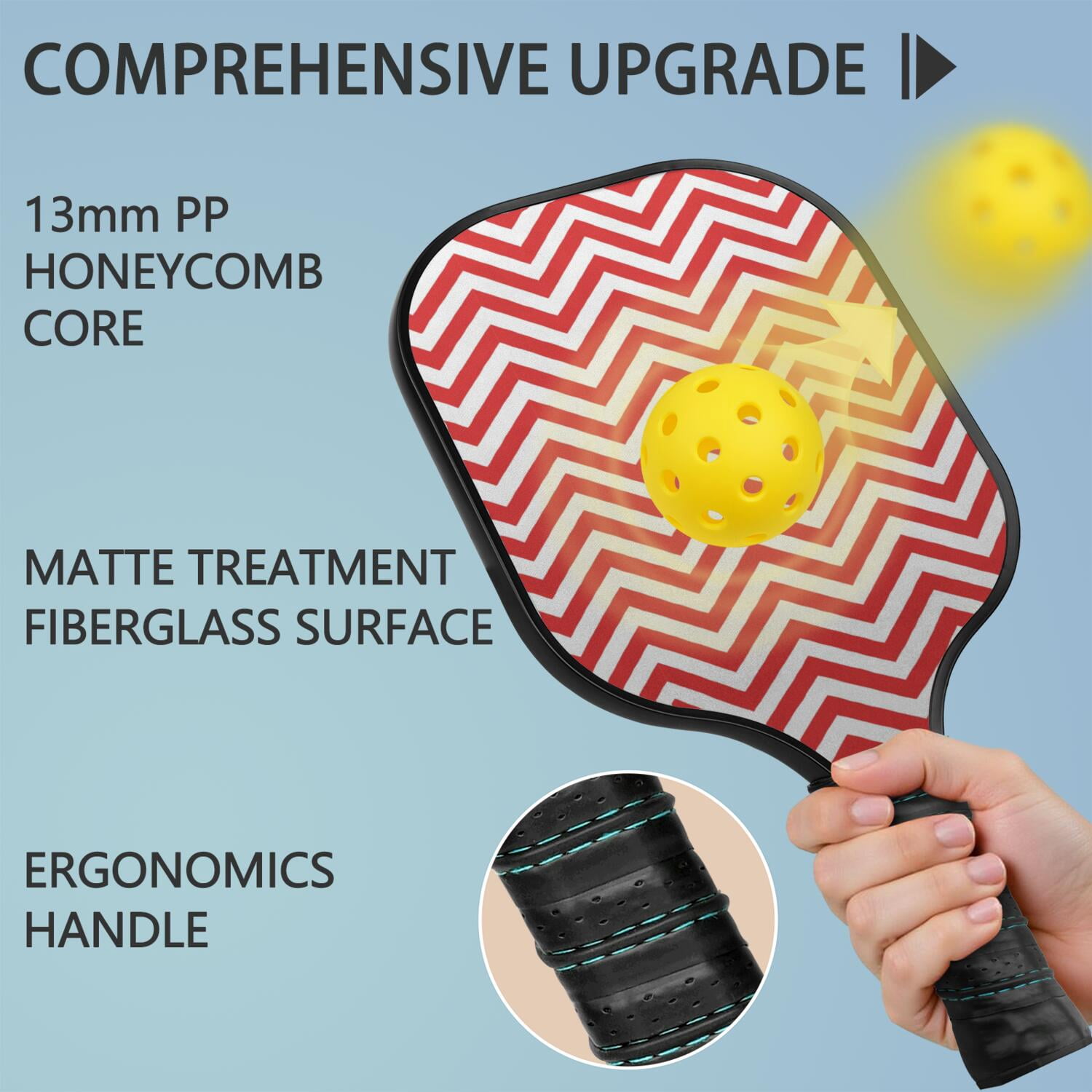 Pickleball Paddles Set Of 1, Fiberglass Surface, Colorful Lines Print, 1 Paddle, 2 Balls & Bag