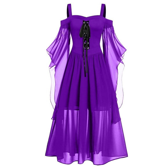 pafei tyugd Women Halloween Costume Adult Princess Dress Shirt Off Shoulder Butterfly Sleeve Full Set Outfits Plus Size Solid Lace Up Halloween Dress for Teen Girls