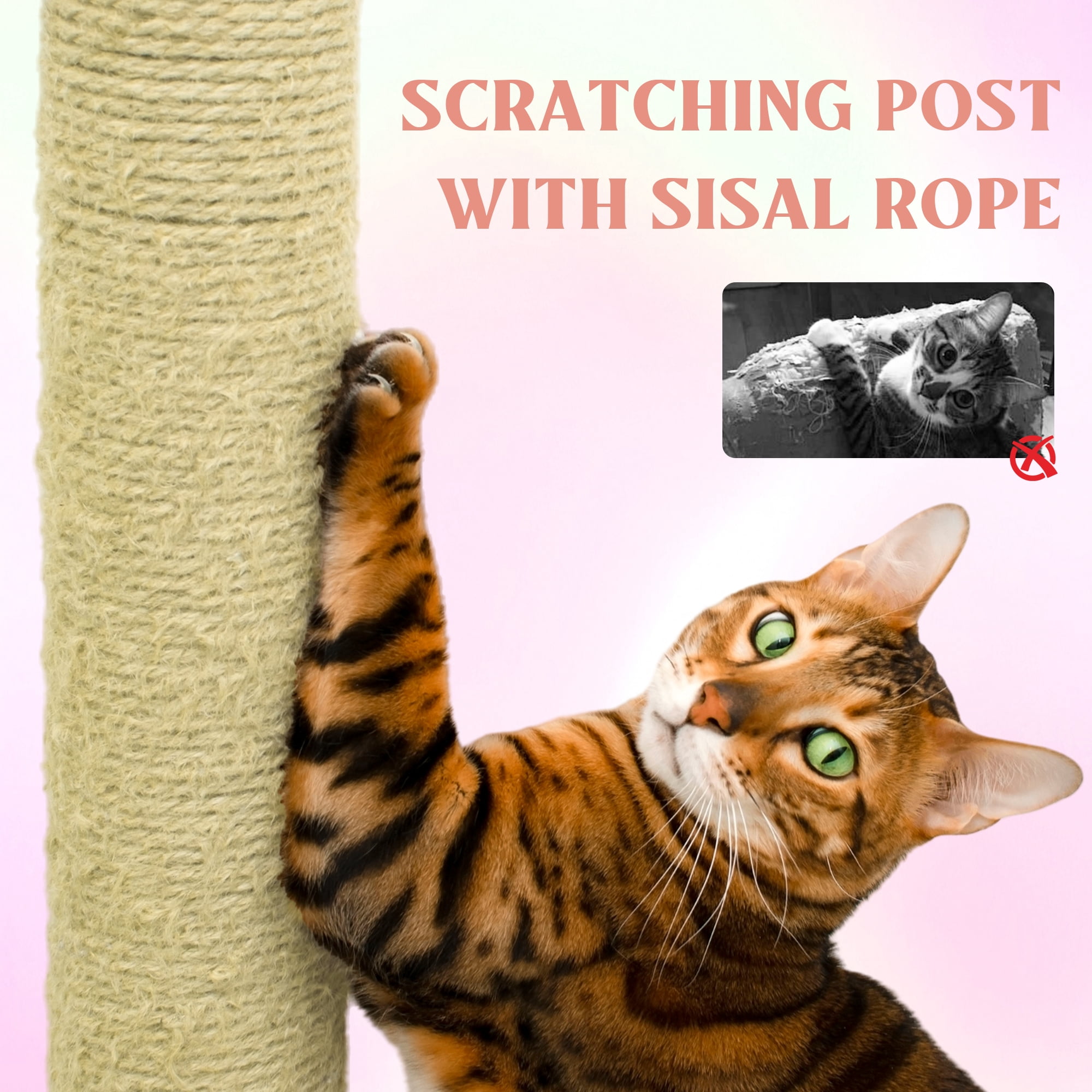 71 Inch Pink Floral Cat Tree, 7-Level Large Cat Tower with Big Condo, Removable Flower Cushion & Hammock, Natural Sisal Scratching Posts for Large Cats & Multi-Cat Homes