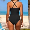 thumbnail image 6 of Amzcrzy 2 Piece Swimsuit for Women Trendy Halter Backless Square Neck Top and High Waisted Briefs Swimsuit Tummy Control Slimming Beach Women's Swim Suit Solid Color Tankini Bathing Suit M, 6 of 6