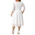 thumbnail image 3 of Vestido formal de mujer de talla grande Agnes Orinda con encaje floral, escote redondo, mangas 3/4 y bolsillo, vestido de cóctel para fiesta 1X blanco, 3 of 6