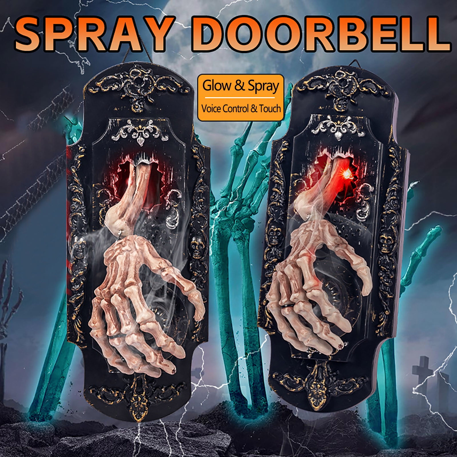 Wovilon Halloween Decorations, Halloween Decorative Doorbell, Automatic Sensor Doorbell, Haunted Doorbell With Spooky Sound And Spray For Kids, Halloween Party Props Decoration