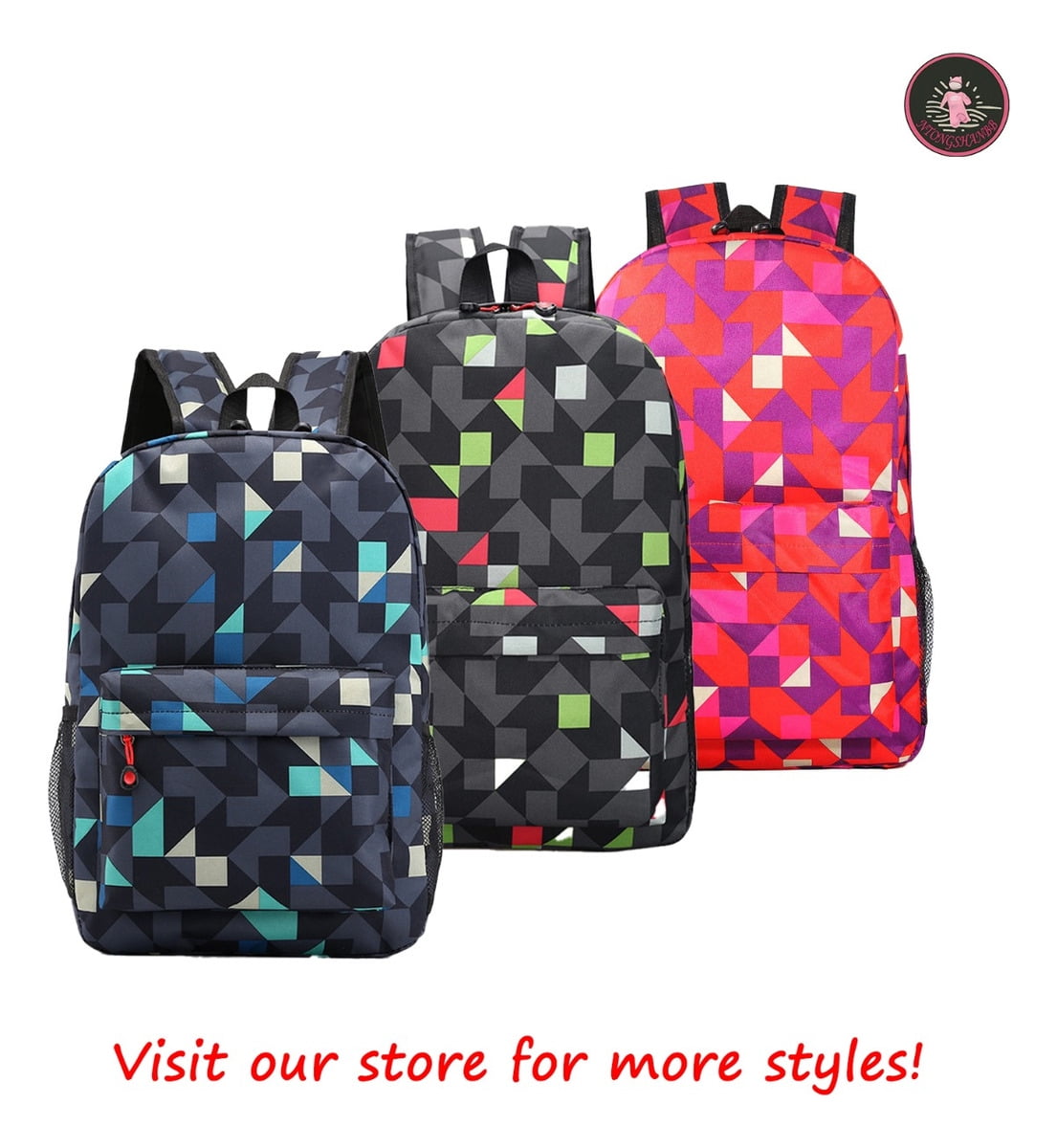 Dog Man Stylish Geometric Black Backpack, Lightweight Laptop School Daypack with Large Interior for Travel and Supplies