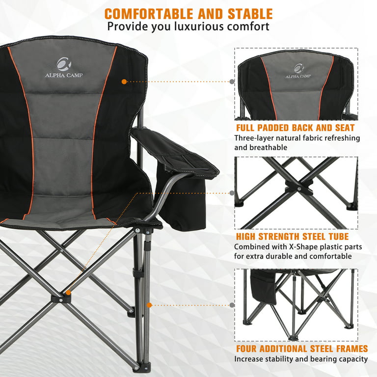 MF Studio Folding Camping Chair Portable Padded Oversized Chairs with Cup  Holders, Black 