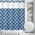 thumbnail image 4 of No Hook Shower Curtain with Built-in Rings - Steel Blue White Geometric Washable Waterproof Fabric Bathroom Curtains for Hotel,Rentals, 72 X 72 Inch Long , Minimalist Morocco Pattern, 4 of 9