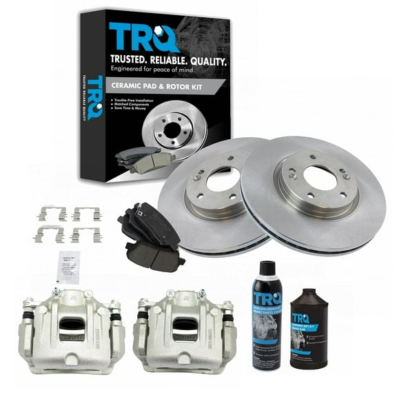 TRQ Front Ceramic Brake Pads Rotors & Caliper Kit w/ Fluids for Santa Fe Sorento BKA19243 Fits select: 2011-2013 KIA SORENTO, 2010-2012 HYUNDAI SANTA FE