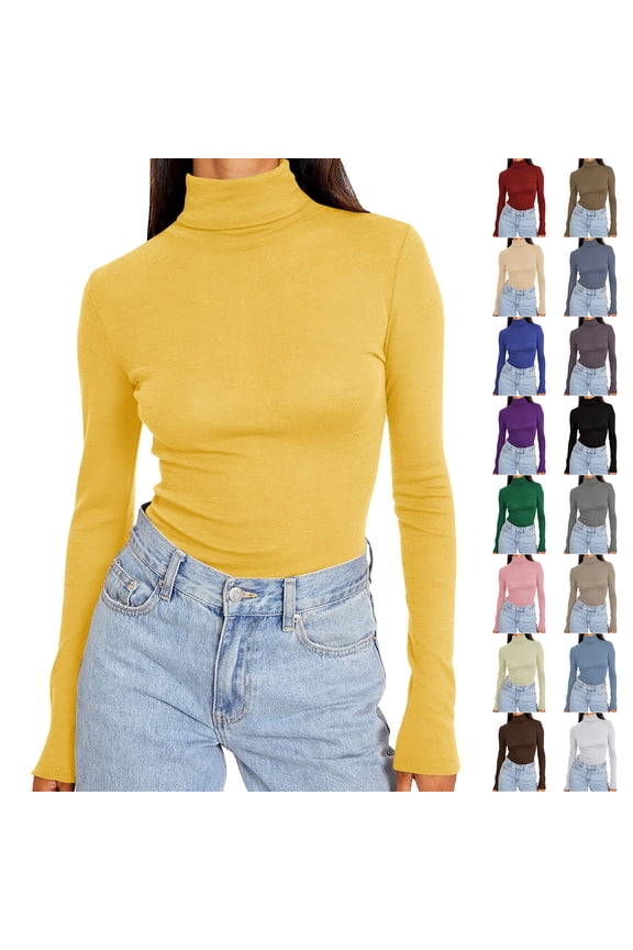Navy Women's Long Sleeve Mock Turtle Neck Tops Fall Winter Lightweight Slim Fitted Shirts Solid Color Pullover